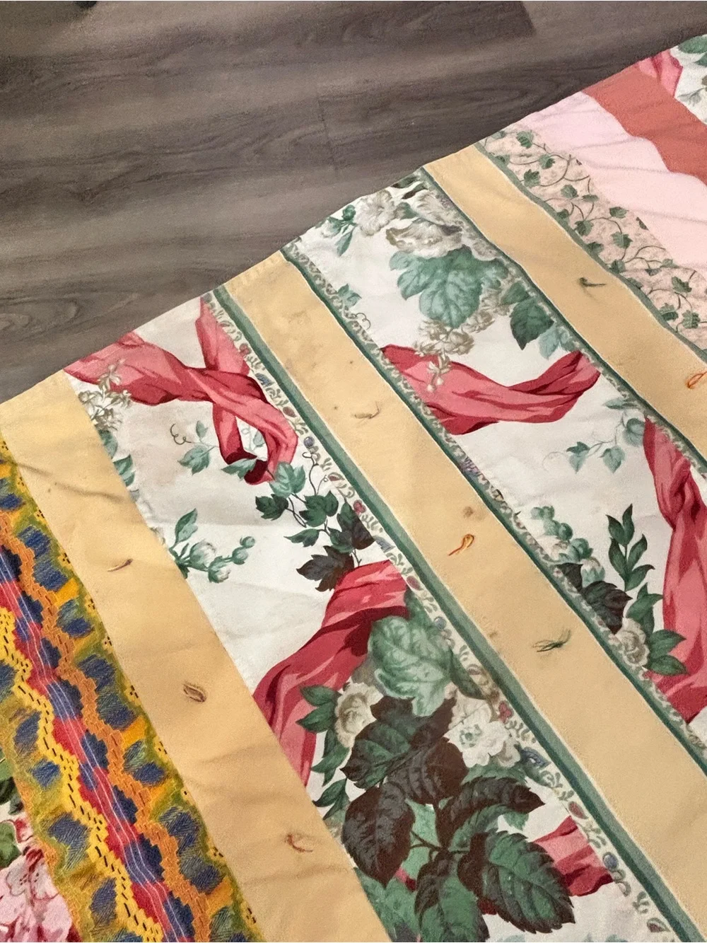 Vintage OOAK Hand Sewn Striped Thin Quilt No Batting Lightweight Shabby 60”X80”